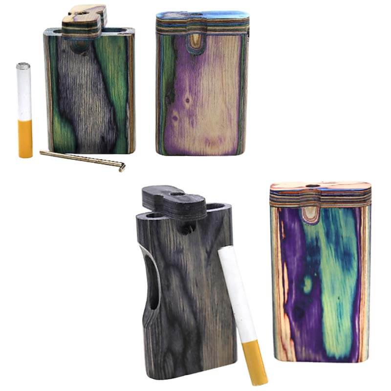 Mixed Designs Wooden Grip Dugout with Twist Top and Metal Taster | 4 inch | Assorted Colors product image